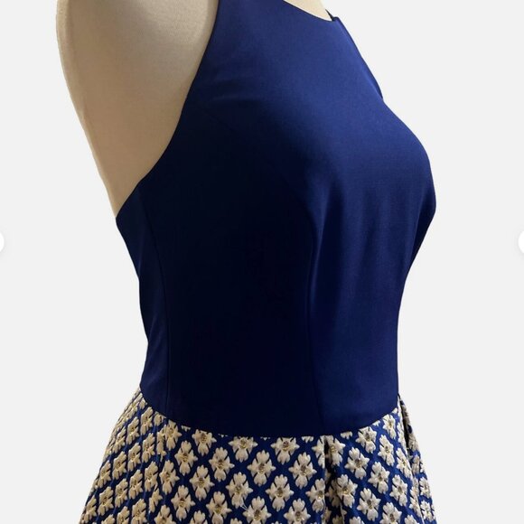 Phoebe Navy & Gold Fit & Flare Dress | Size 4 - Picture 3 of 11